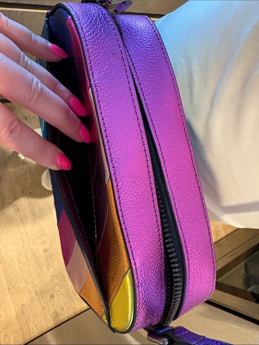 Kurt Geiger Multicolor Diagonal Stripe Leather Crossbody Bag - Picture 9 of 9